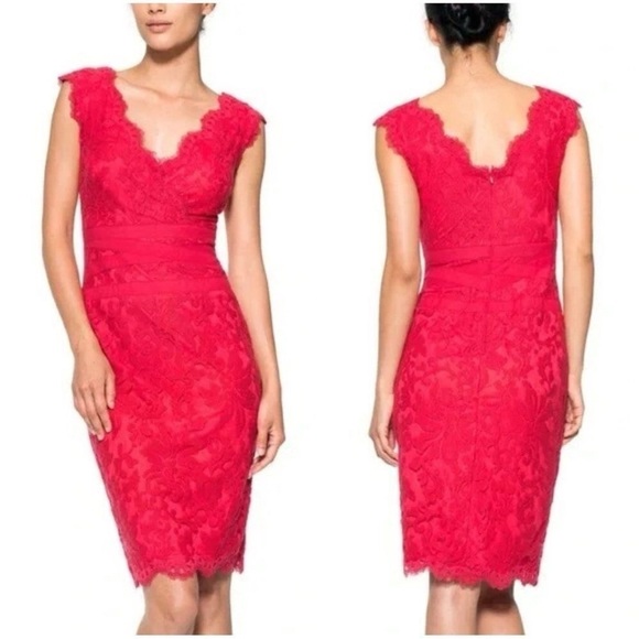 Tadashi Shoji Dresses & Skirts - Tadashi Shoji Red Lace Pencil Dress Size 8